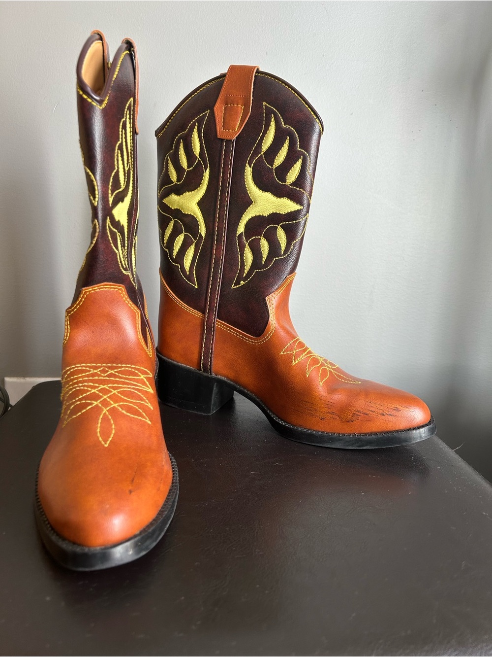 Brown & Yellow Vintage Youth Cowboy Boots
